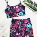 Pop Art Print Cami Top & Biker Shorts Set