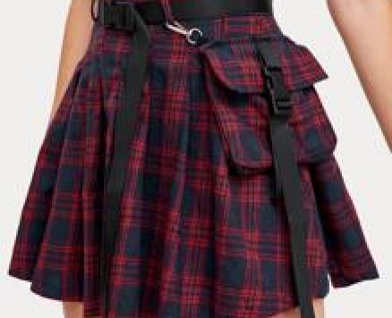 Pouch Side Belted Tartan Skirt