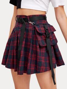 Pouch Side Belted Tartan Skirt