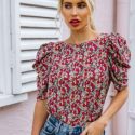 Puff Sleeve Ditsy Floral Print Top