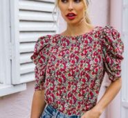 Puff Sleeve Ditsy Floral Print Top
