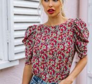 Puff Sleeve Ditsy Floral Print Top