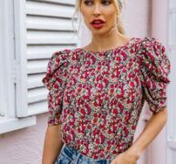 Puff Sleeve Ditsy Floral Print Top