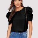 Puff Sleeve Keyhole Back Top