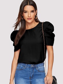 Puff Sleeve Keyhole Back Top