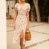 Puff Sleeve Ruched Front Split Thigh Ditsy Floral Dress