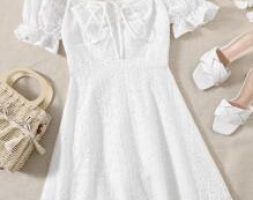 Puff Sleeve Ruched Tie Front Schiffy Dress