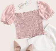 Puff Sleeve Shirred Chiffon Milkmaid Top