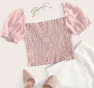 Puff Sleeve Shirred Chiffon Milkmaid Top