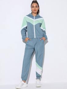 Quick-Drying Color Block Zip Up Sports Jacket & Sports Pants