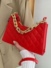 Quilted Chain Decor Crossbody Bag