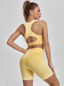 Racer Back Cutout Sports Tank Top & Shorts Set