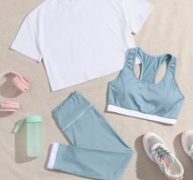 Racer Back Sports Bra & Tee & Leggings