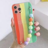 Rainbow Pattern Phone Case With Beaded Hand Strap