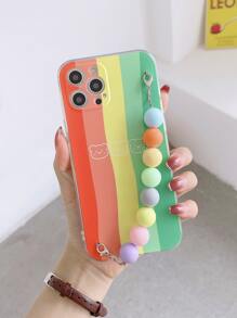 Rainbow Pattern Phone Case With Beaded Hand Strap