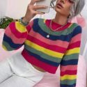 Rainbow Stripe Raglan Sleeve Crop Sweater