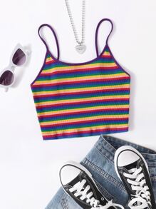 Rainbow Stripe Rib-knit Cami Top