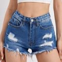 Raw Hem Ripped Denim Shorts