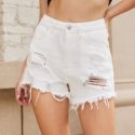 Raw Hem Ripped Denim Shorts