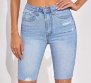 Raw Hem Ripped Denim Shorts