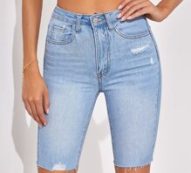 Raw Hem Ripped Denim Shorts