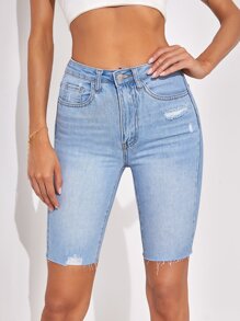 Raw Hem Ripped Denim Shorts