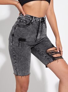 Raw Hem Ripped Denim Shorts