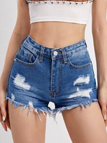 Raw Hem Ripped Denim Shorts