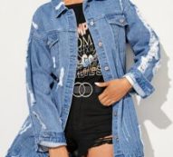 Raw Hem Ripped Longline Trucker Denim Jacket