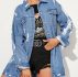 Raw Hem Ripped Longline Trucker Denim Jacket