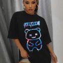 Reflective Bear & Letter Graphic Oversized Tee