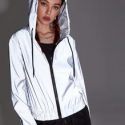 Reflective Zip Up Drawstring Hooded Windbreaker Jacket