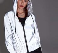 Reflective Zip Up Drawstring Hooded Windbreaker Jacket