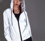 Reflective Zip Up Drawstring Hooded Windbreaker Jacket