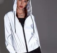 Reflective Zip Up Drawstring Hooded Windbreaker Jacket