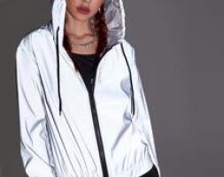 Reflective Zip Up Drawstring Hooded Windbreaker Jacket