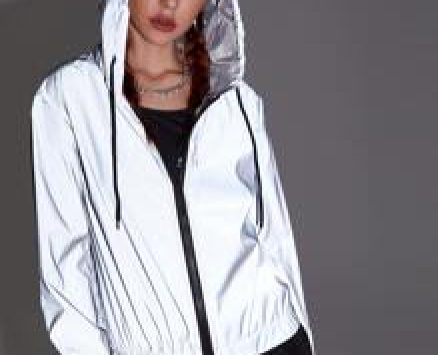 Reflective Zip Up Drawstring Hooded Windbreaker Jacket