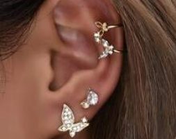 Rhinestone Butterfly Charm Earring Set – 4pcs