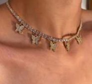 Rhinestone Butterfly Charm Necklace