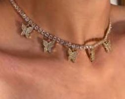 Rhinestone Butterfly Charm Necklace