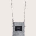 Rhinestone Decor Chain Crossbody Bag