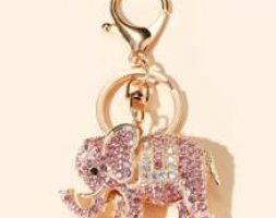 Rhinestone Decor Elephant Charm Keychain