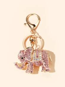 Rhinestone Decor Elephant Charm Keychain