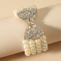 Rhinestone Decor Faux Pearl Beaded Bracelet