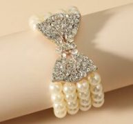Rhinestone Decor Faux Pearl Beaded Bracelet
