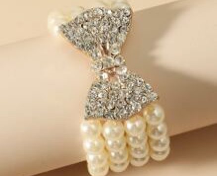 Rhinestone Decor Faux Pearl Beaded Bracelet