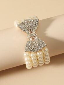 Rhinestone Decor Faux Pearl Beaded Bracelet