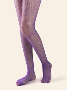 Rhinestone Decor Fishnet Tights