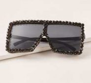 Rhinestone Decor Frame Sunglasses With Case