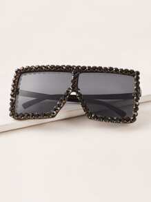 Rhinestone Decor Frame Sunglasses With Case